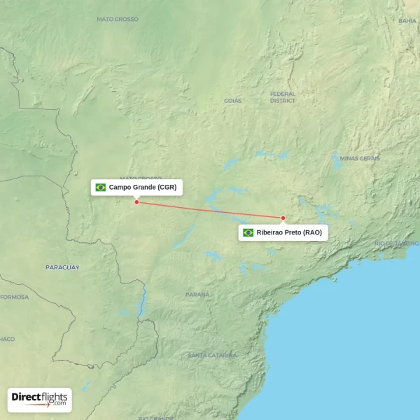 Campo Grande - Ribeirao Preto direct flight map