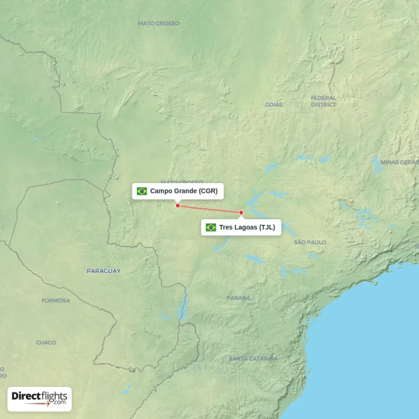 Campo Grande - Tres Lagoas direct flight map