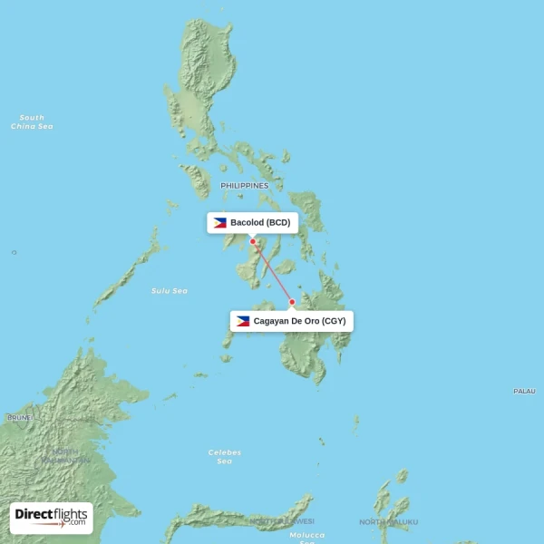 Cagayan De Oro - Bacolod direct flight map