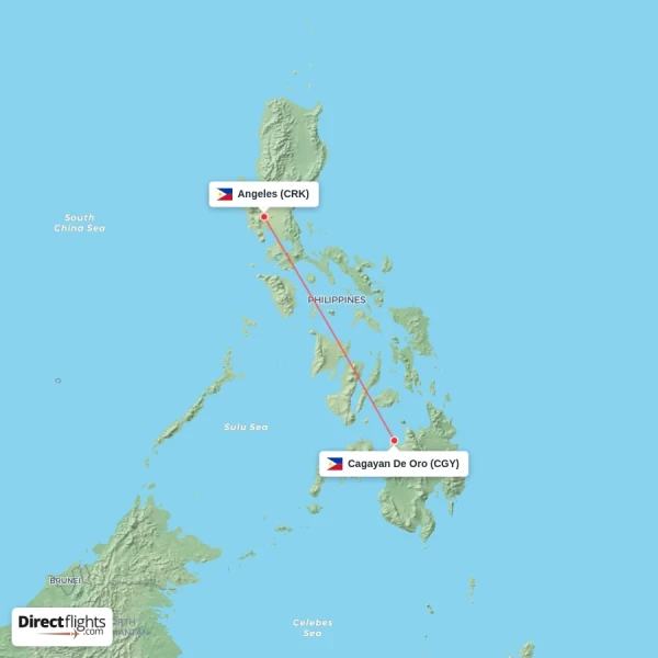 Cagayan De Oro - Angeles direct flight map