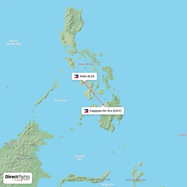 Cagayan De Oro - Iloilo direct flight map