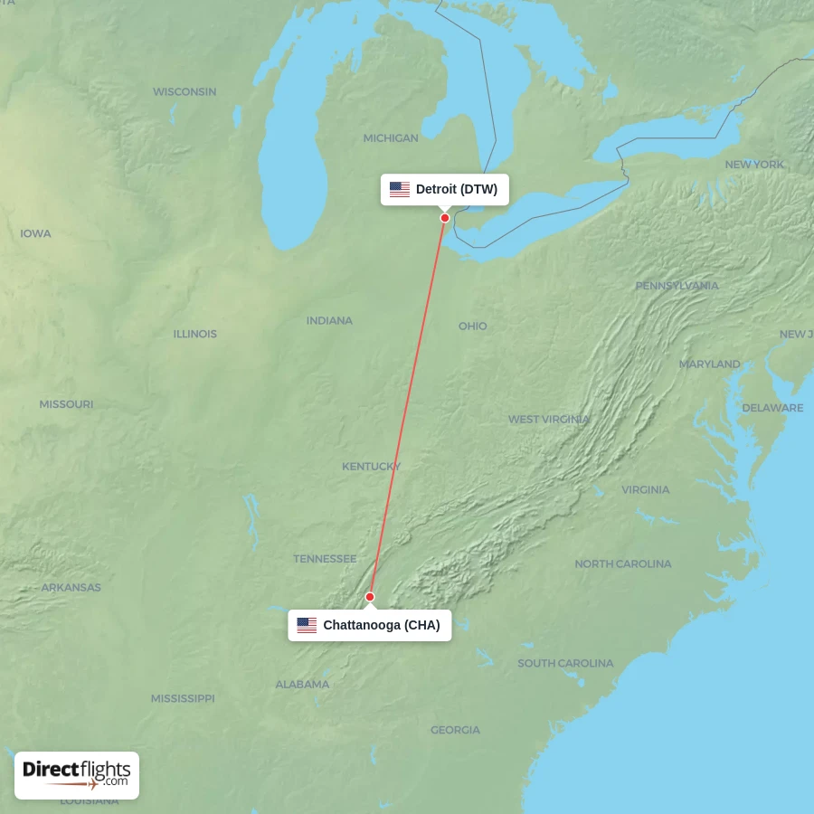 CHA - DTW route map