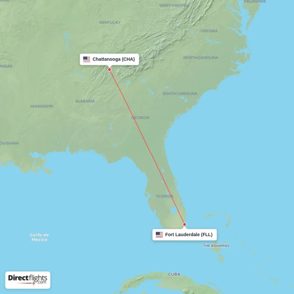 Chattanooga - Fort Lauderdale direct flight map