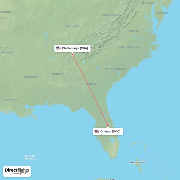 Chattanooga - Orlando direct flight map