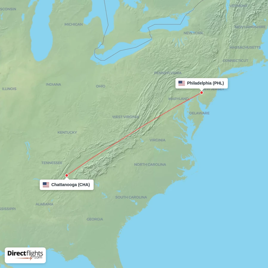 CHA - PHL route map
