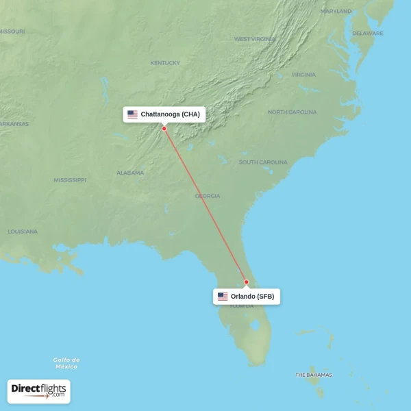 Chattanooga - Orlando direct flight map