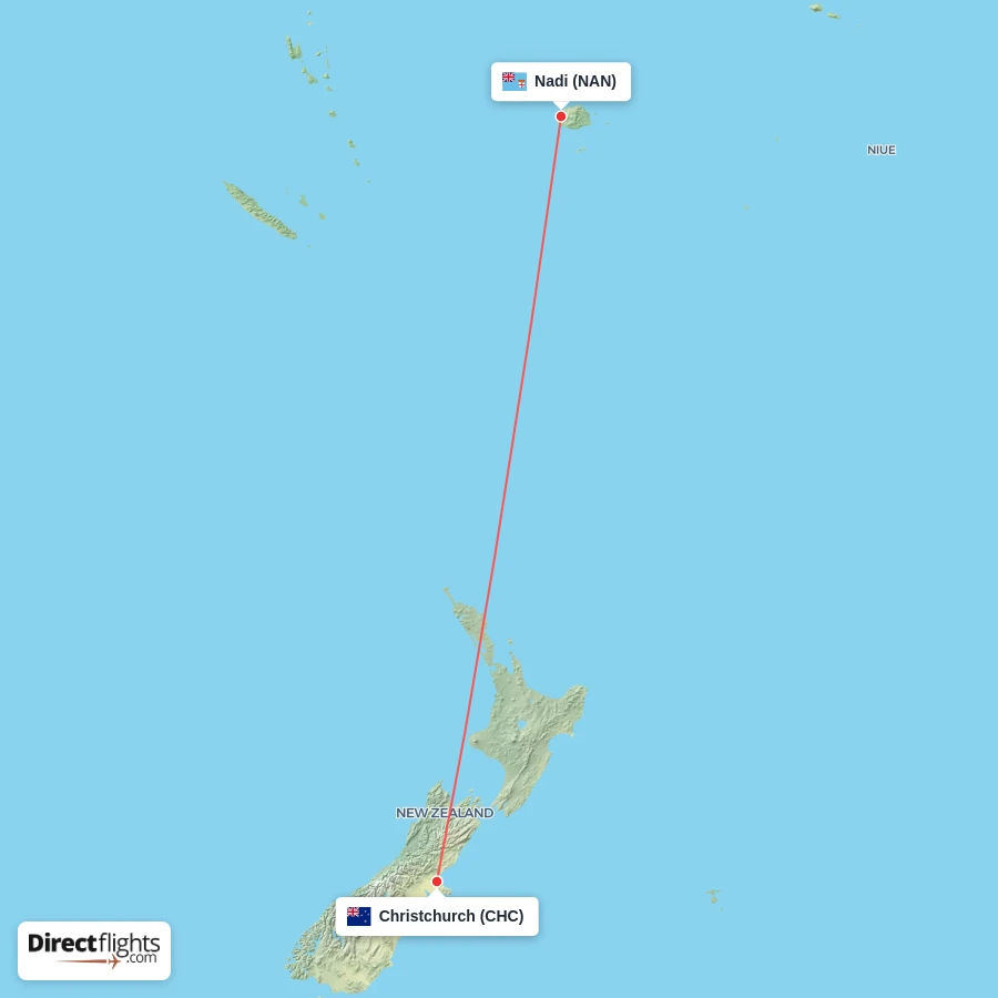 CHC - NAN route map