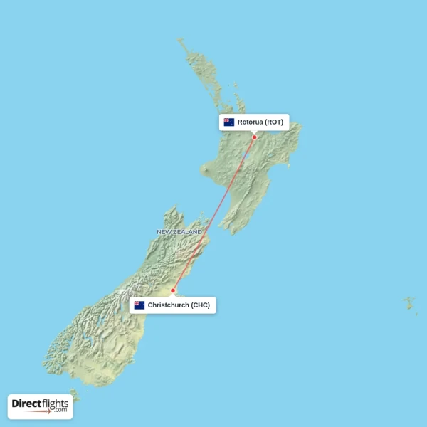 Christchurch - Rotorua direct flight map