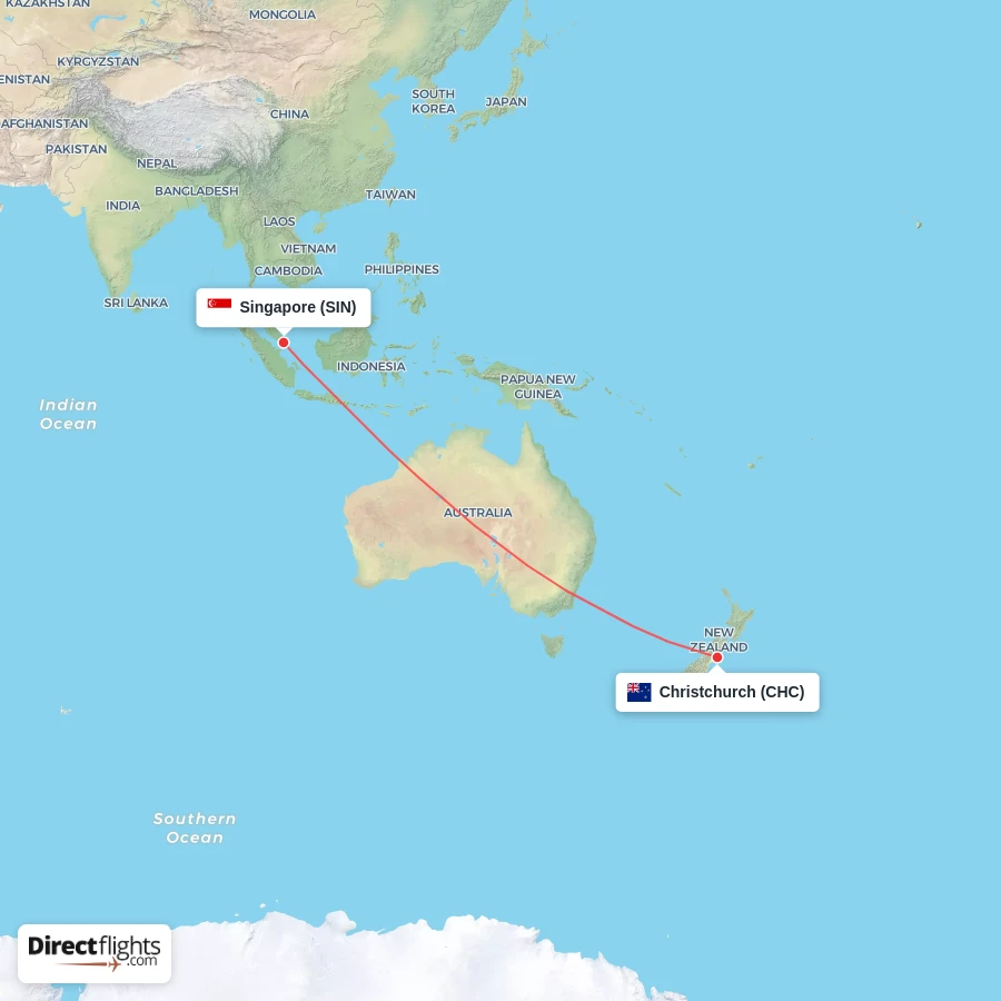 CHC - SIN route map