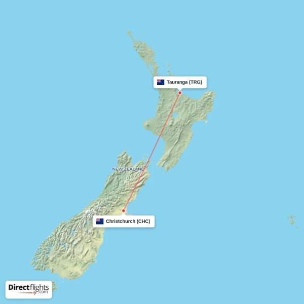Christchurch - Tauranga direct flight map