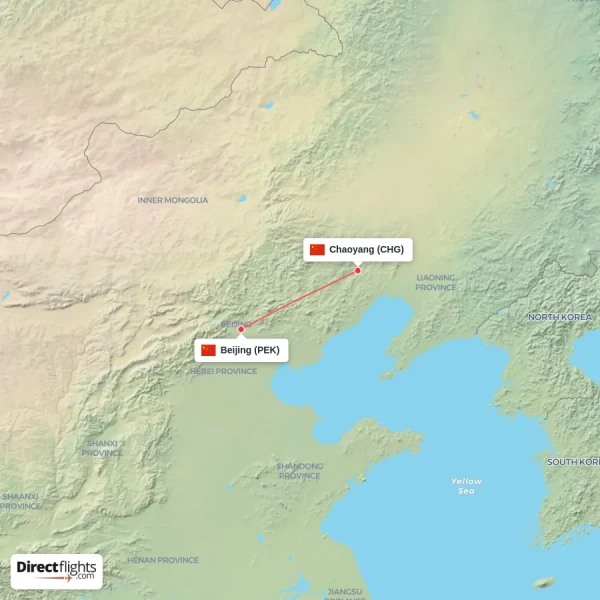 Chaoyang - Beijing direct flight map