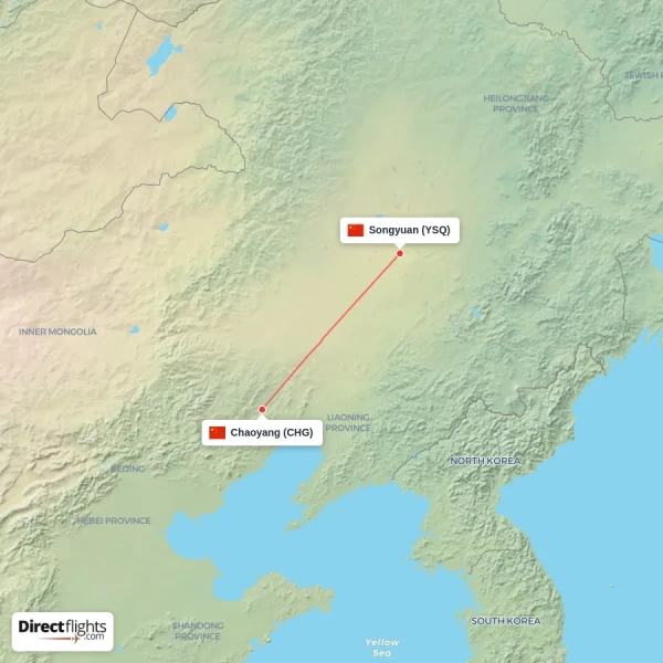 Chaoyang - Songyuan direct flight map
