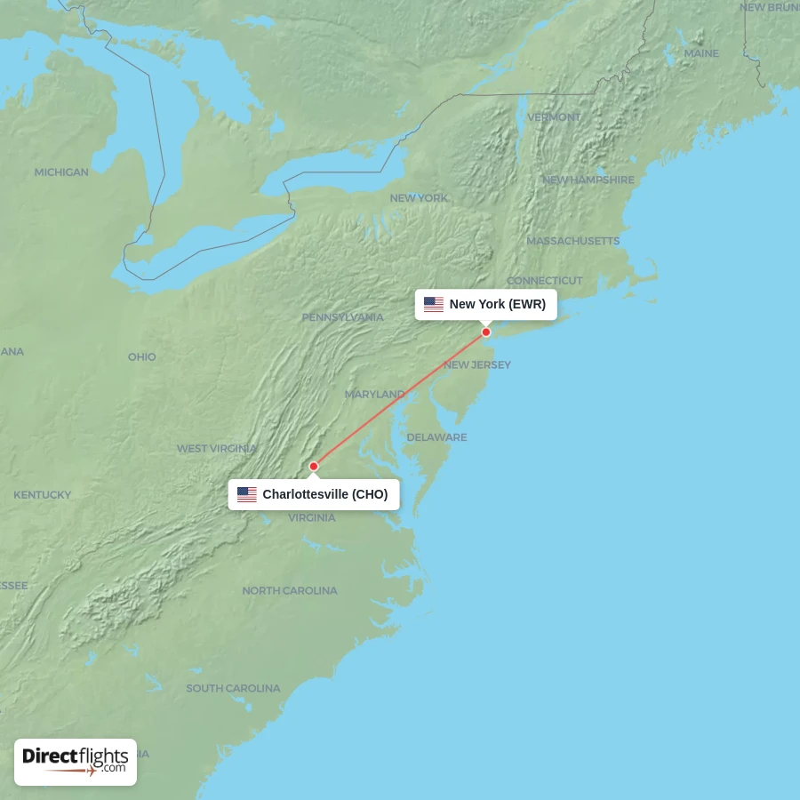 CHO - EWR route map
