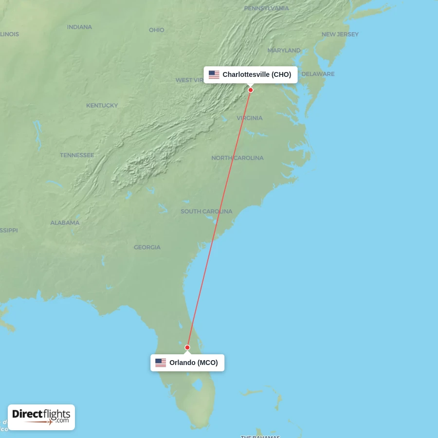 CHO - MCO route map