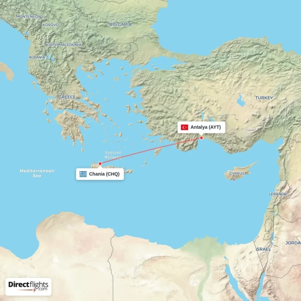 Chania - Antalya direct flight map