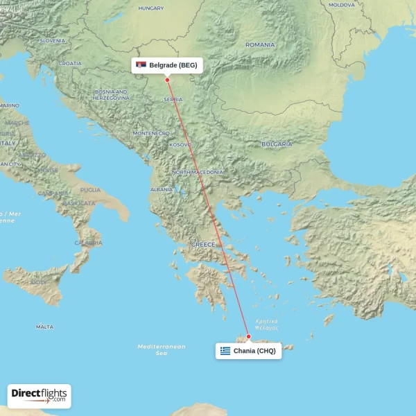 Chania - Belgrade direct flight map
