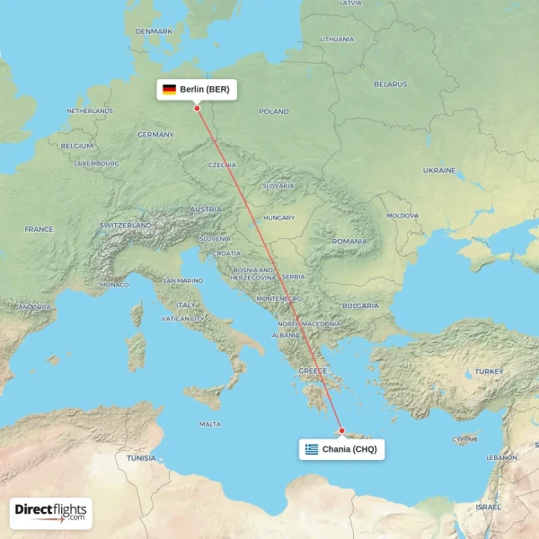 Chania - Berlin direct flight map
