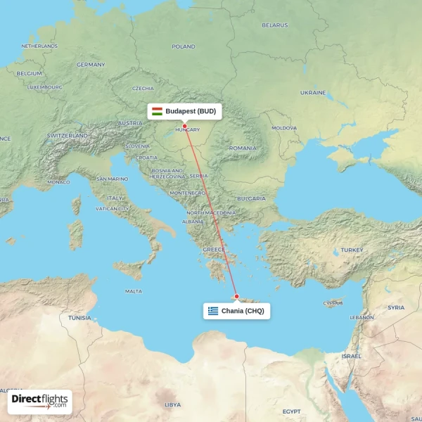 Chania - Budapest direct flight map