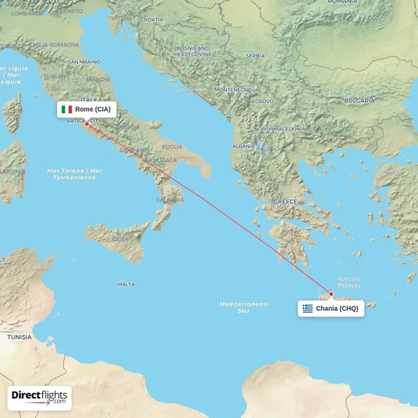 Chania - Rome direct flight map