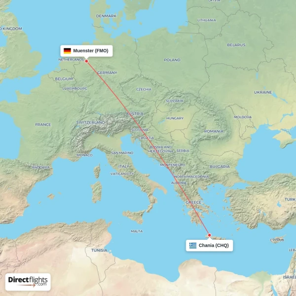 Chania - Muenster direct flight map