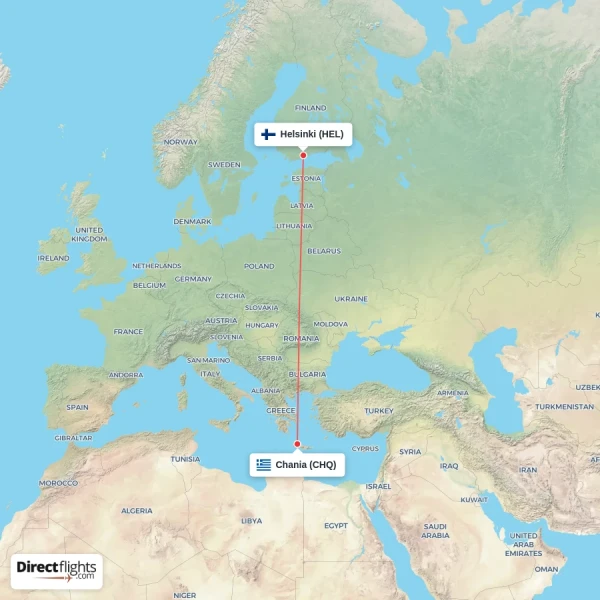 Chania - Helsinki direct flight map