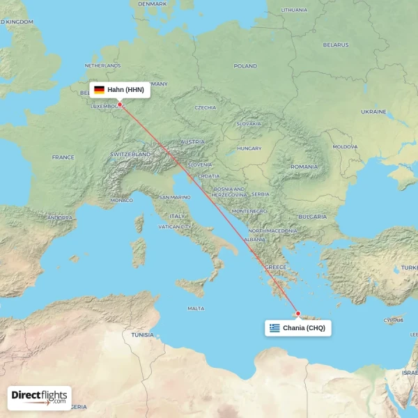 Chania - Hahn direct flight map