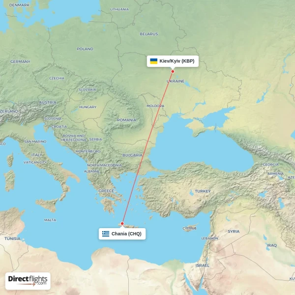 Chania - Kiev/Kyiv direct flight map