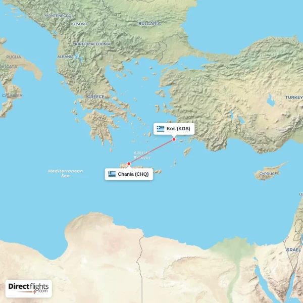 Chania - Kos direct flight map