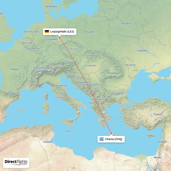 Chania - Leipzig/Halle direct flight map