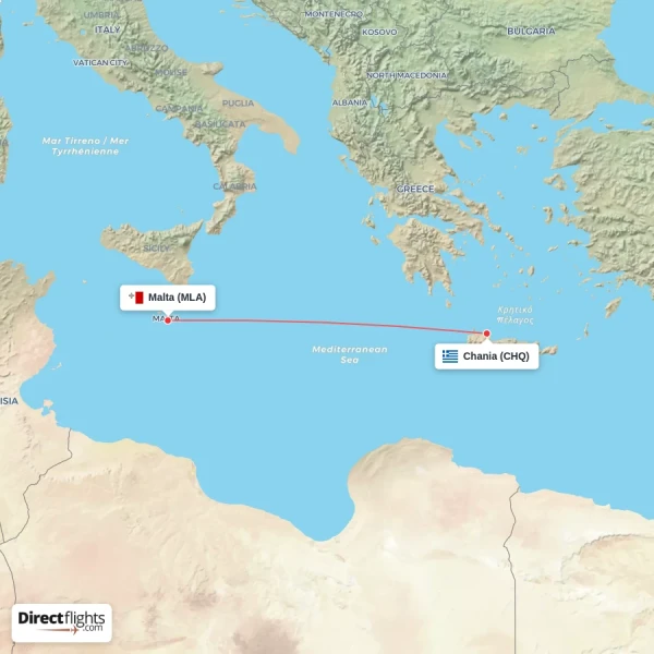 Chania - Malta direct flight map