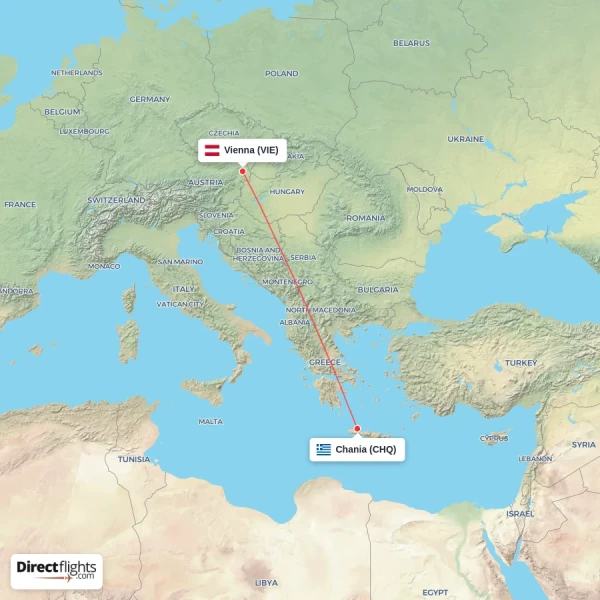 Chania - Vienna direct flight map