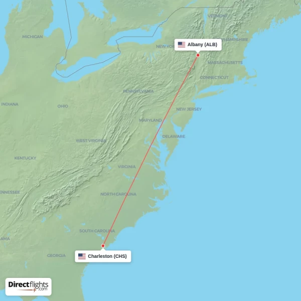 Charleston - Albany direct flight map