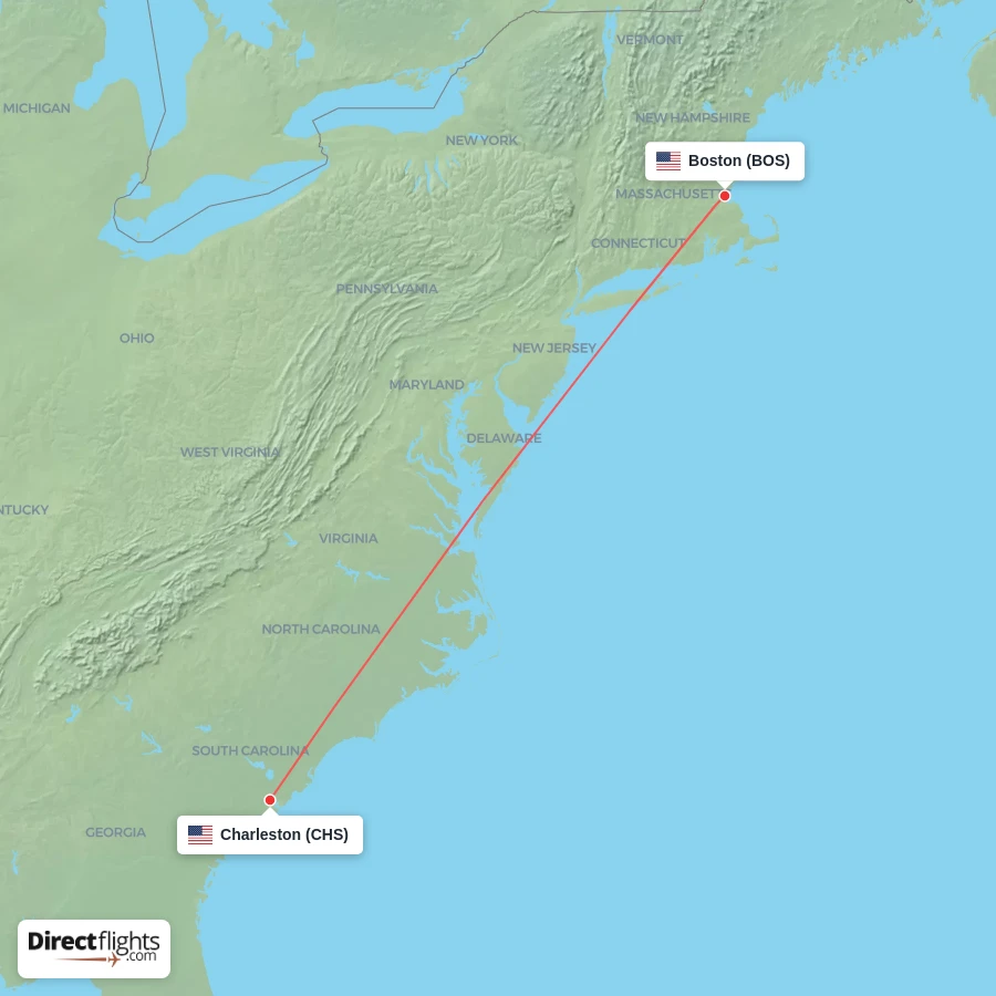 CHS - BOS route map