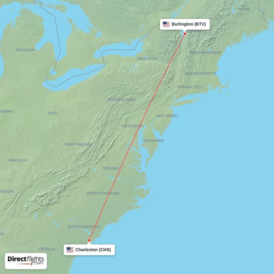 CHS - BTV route map