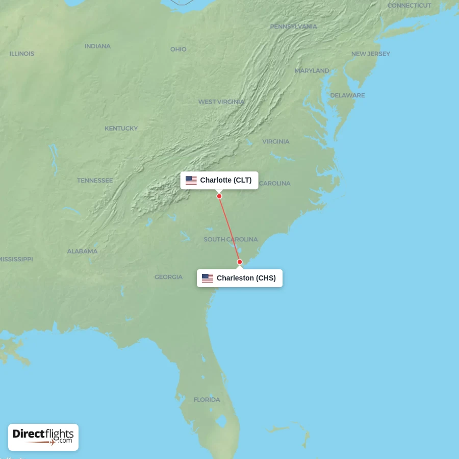 CHS - CLT route map
