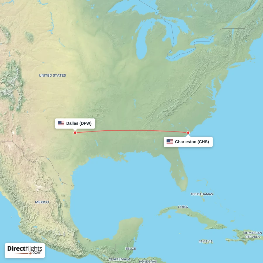CHS - DFW route map