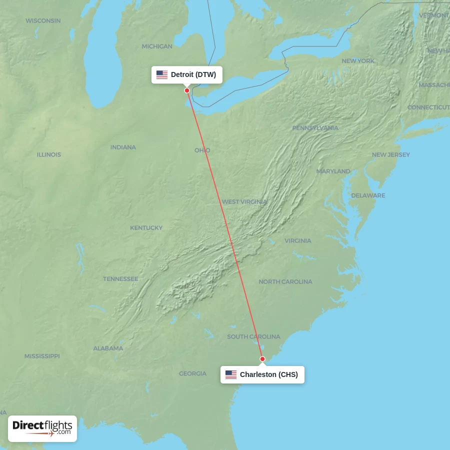 CHS - DTW route map
