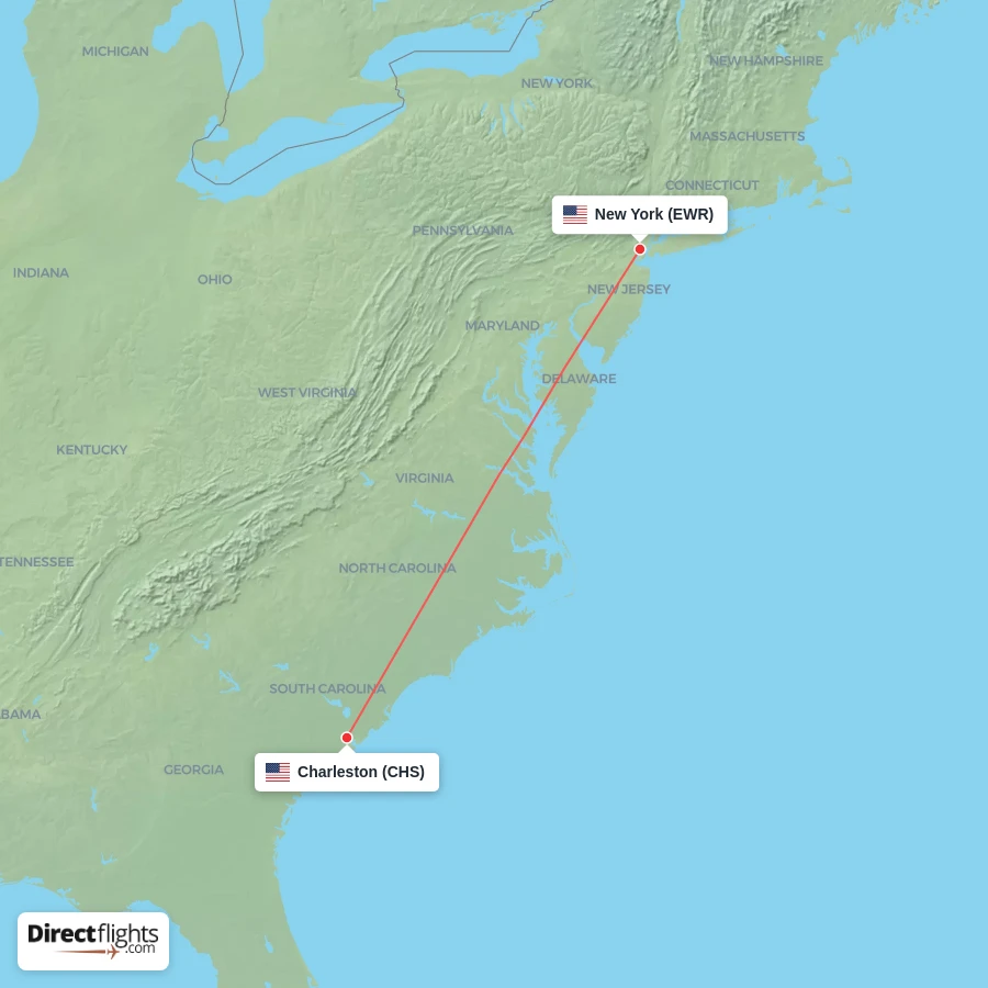 CHS - EWR route map