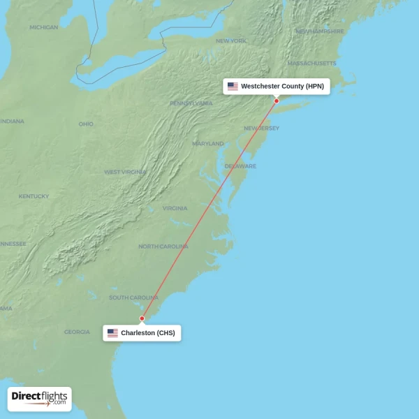 Charleston - Westchester County direct flight map