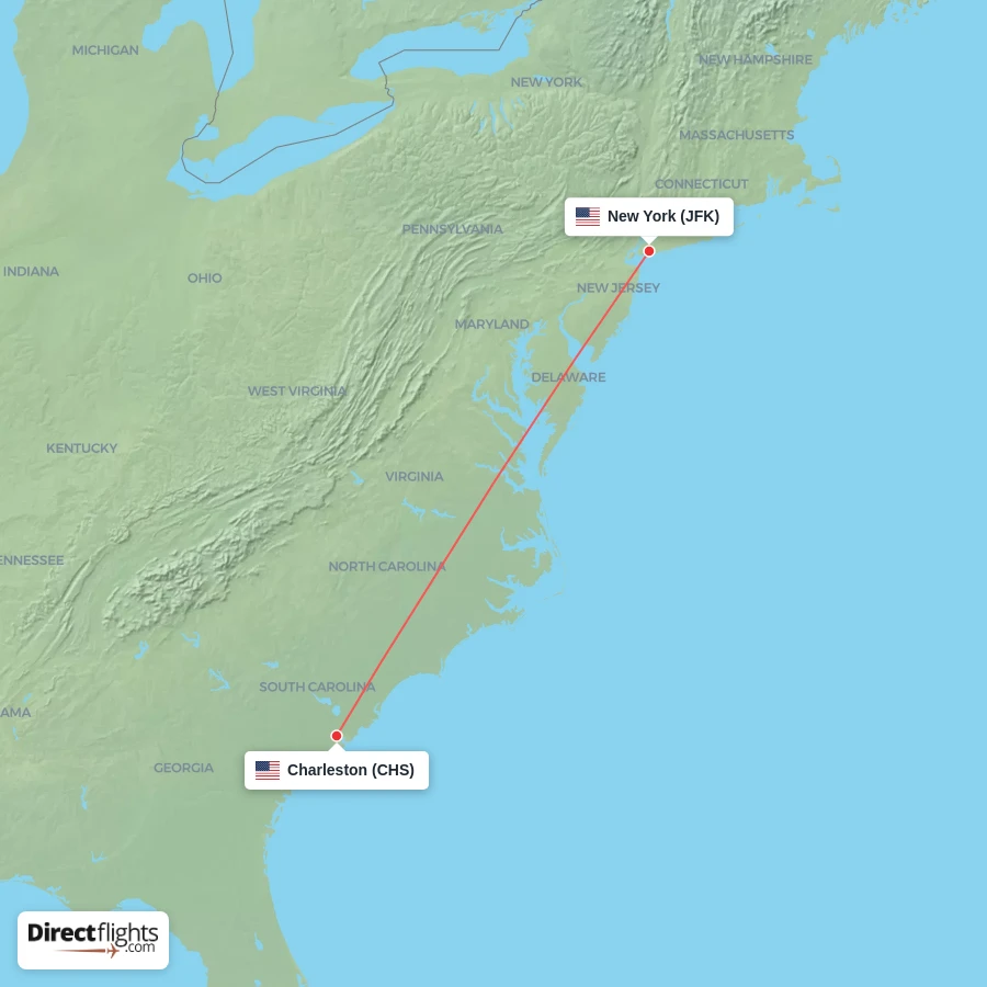CHS - JFK route map