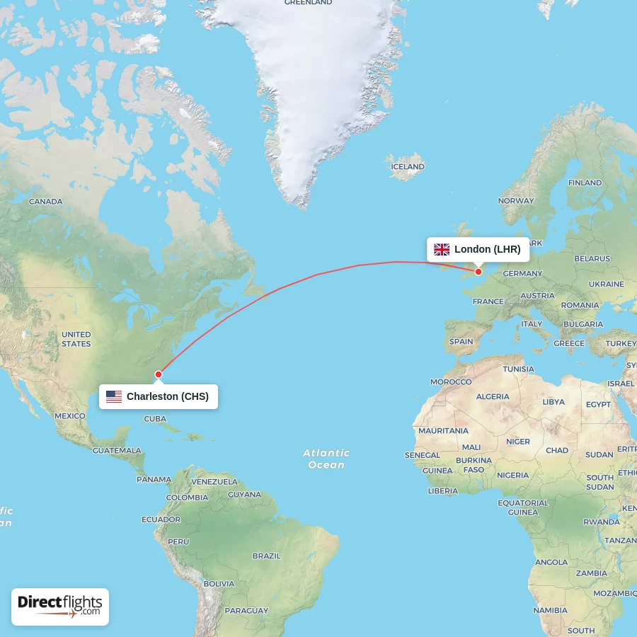 CHS - LHR route map