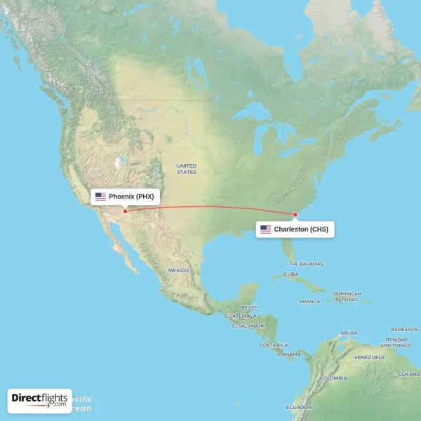 Charleston - Phoenix direct flight map