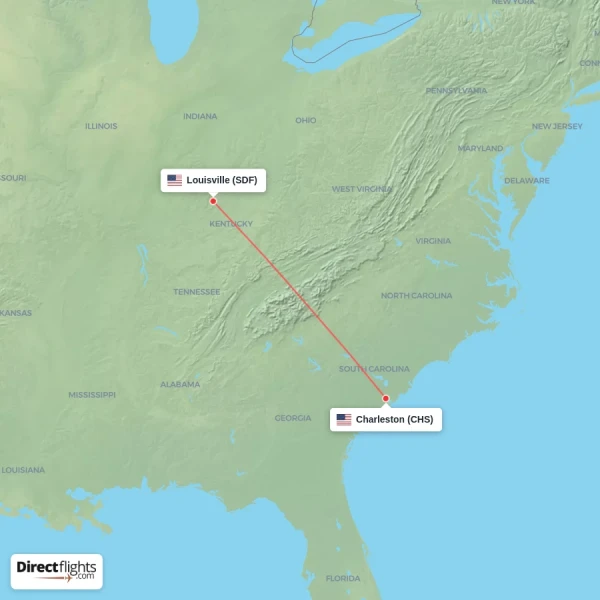 Charleston - Louisville direct flight map