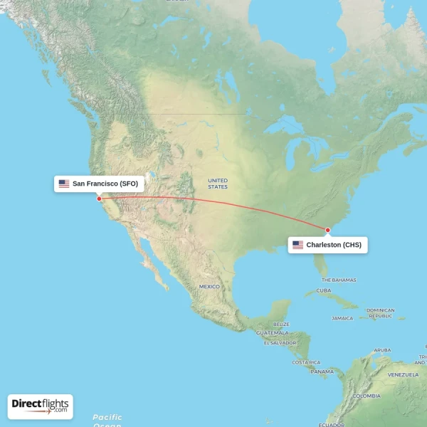 Charleston - San Francisco direct flight map