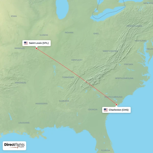 Charleston - Saint Louis direct flight map