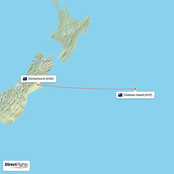 Chatham Island - Christchurch direct flight map