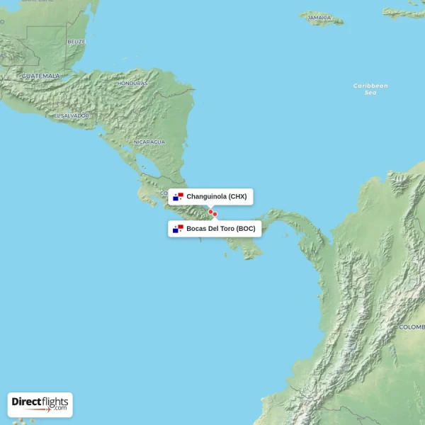 Changuinola - Bocas Del Toro direct flight map