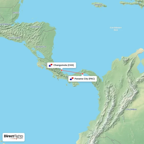 Changuinola - Panama City direct flight map