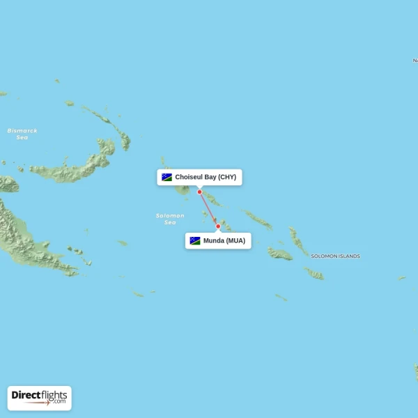 Choiseul Bay - Munda direct flight map
