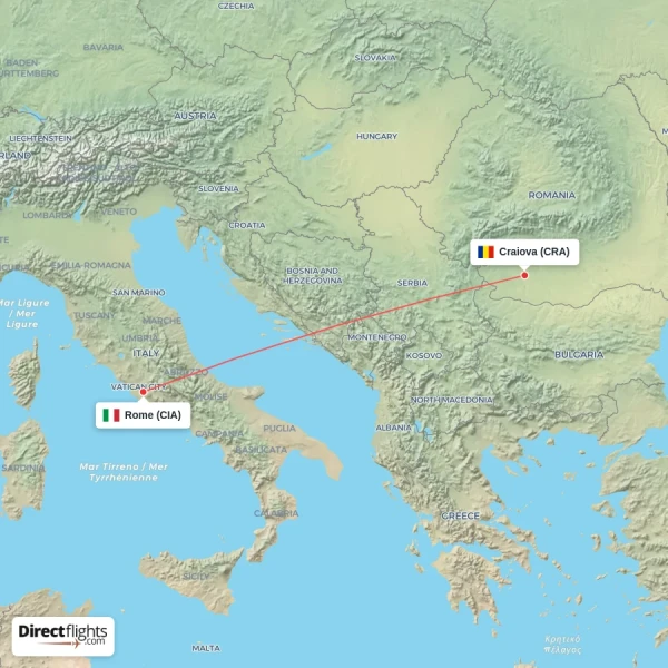 Rome - Craiova direct flight map